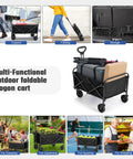 Collapsible Foldable Wagon With Wheels For Beach, Garden, Shopping And Outdoor Use, Heavy Duty Utility Cart Carrying Up To 220 Lbs, Large 35x19x29 Inches Capacity, Waterproof 600D Oxford Fabric, Quick Setup No Assembly