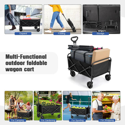 Collapsible Foldable Wagon With Wheels For Beach, Garden, Shopping And Outdoor Use, Heavy Duty Utility Cart Carrying Up To 220 Lbs, Large 35x19x29 Inches Capacity, Waterproof 600D Oxford Fabric, Quick Setup No Assembly