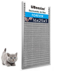 Reusable Electrostatic Air Filter For HVAC And Furnaces MERV 8 Washable Lifetime Durability next to a small cat, white background