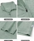 Detail view of Mens Quarter Zip Performance Pullover For Golf And Everyday Wear in heather stripe, showing mock neck, zip, cuff, hem.