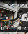 Hands applying Heavy Duty Wide Electrical Tape For Pros And DIYers 7 Mil Thick Black Vinyl Tape to wire bundle in panel