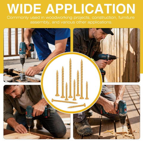 Exterior Wood Screws Kit With Four Hundred Pieces In Five Sizes For Decks And Fences Includes Size Eight And Size Ten Screws From One And One Half Inches To Four Inches Rust Resistant Tan Epoxy Coated With Star Drive Bits T20 And T25 For Woodworking woodworking projects collage