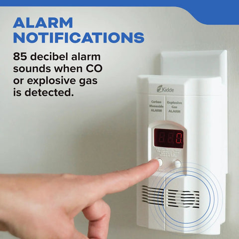 Carbon Monoxide And Explosive Gas Alarm Plug In With 9V Battery Backup Digital Display And LED Status Indicators For Natural Gas And Propane Detection 85 dB Alarm Must Have For Home Safety installed on wall