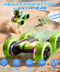 4WD Remote Control Car With 360 Flip And Double Sided Stunt Play All Terrain Off Road Toy With LED Light Bar and Modular Battery