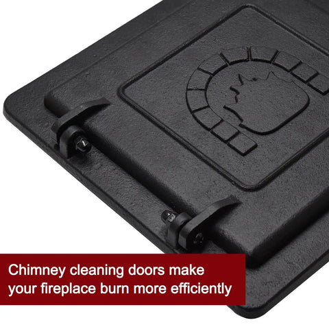 Tough As Nails Cast Iron Fireplace Chimney Cleanout Door 8 By 8 Inch with embossed motif, top-down view showing design and hardware.