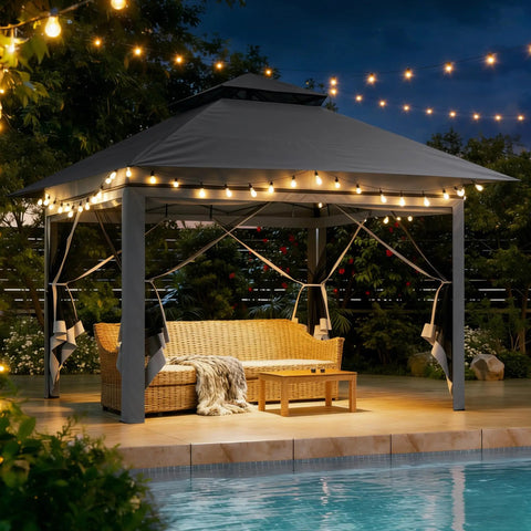 13x13 Pop Up Gazebo With Mosquito Netting One Push Setup No Tools Needed Ventilated Roof For Fresh Air Sturdy Frame Includes Carry Bag