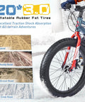 Close-up of Kids Fat Tire Mountain Bike 20 Inch Wheel With 7 Speed Shifting Dual Disc Brakes in snow and trail conditions.