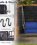 Cozy Navy Rattan Patio Swing Chair For One With Cushions, Heavy Duty Metal Frame And Sturdy Hanging Ropes, front porch installation