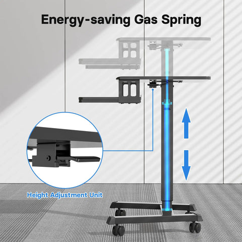 Mobile Standing Desk With Keyboard Tray And Wheels, Gas Spring Lift Adjustable Height From 28.3 To 44 Inches illustration