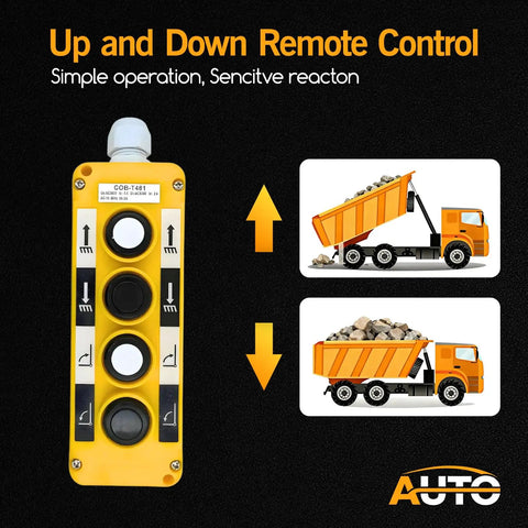 Waterproof Industrial 4 Button Pushbutton Switch For Hoist Crane with illustrations of truck operations.