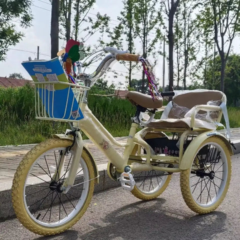 Outdoor Tricycle For Travel And Family Easy Ride Three Wheel Pedal Rickshaw With 20 Inch Pneumatic Tires and Rear Seat