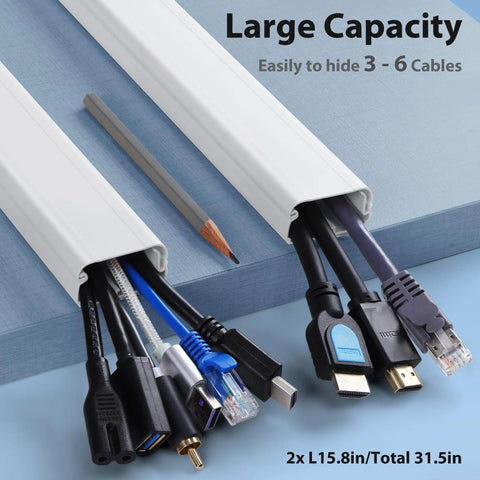 Big TV Cord Hider For Wall Mounted TVs 32 Inch White Cable Cover Kit With Two 15.8 Inch Sections Hides 3 To 6 Cables Easy Wire Management