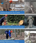 Person using Pro-Grade All-In-One Six-In-One Chainsaw Helmet Kit With Mesh Face Shield And Earmuff Hearing Protection for forestry work