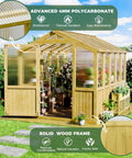 Sturdy 6x8 Ft Wood Greenhouse Kit Outdoor Heavy Duty Walk In Polycarbonate Backyard Garden Greenhouse With Advanced Roof Vent