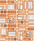 46 Piece Tool Box Organizer Set With 5 Size Tray Dividers Orange Desk Drawer Organizer For Garage Storage And Tool Chest Cart Cabinet Workbench Accessories Pro Grade Built To Last Rolling with items arranged inside trays