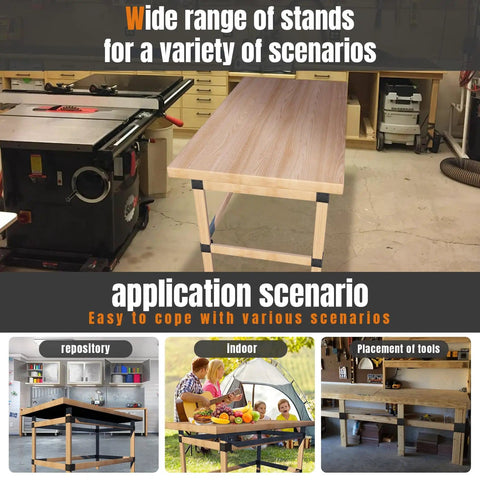 Beefy 8 Piece Workbench Bracket Kit With 64 Screws For DIY Work Table Built To Fit 2x4 Lumber Real Size 1.5x3.5 Inch Right Angle Corner Brackets Black For A Sturdy Shop Setup in a garage setting