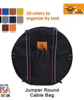 Tough As Nails EV Cable Tote And Jumper Wire Storage Bag Waterproof Ballistic Polyester round organizer in black.