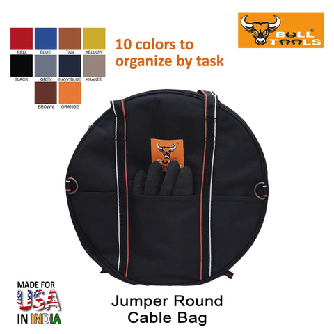 Tough As Nails EV Cable Tote And Jumper Wire Storage Bag Waterproof Ballistic Polyester round organizer in black.