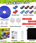 Flexible 15Ft Race Car Track for Kids Dope Roll Up Portable Racetrack with 4 Cars and Suction Cups included packing list items