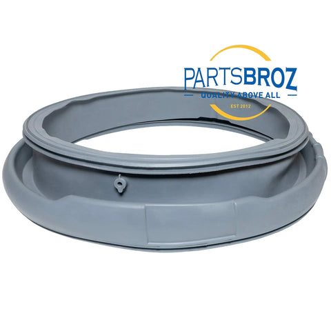 Genuine OEM Door Boot Seal For Front Load Washing Machines Grey Replacement Leak Seal DC64-00802A shown on white background