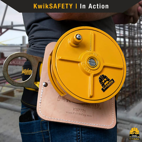 Aluminum Tie Wire Reel Kit With Diagonal And Lineman Pliers Reel Pad And Safety Belt in use on worker's safety belt