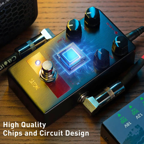 Riffer High Gain Distortion Guitar Pedal With True Bypass for Front of Amp or Effects Loop Brutal Saturation on wooden surface