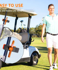 Image of a man by a golf cart using a 3 Pack Cigar Holders For Golf Carts Durable ABS Plastic Golf Cart Accessories Rust Resistant Cigar Gifts.