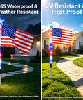 Patriotic Solar Pathway Lights Eight Pack With Red White Blue LEDs With American Flag Outdoor Waterproof Yard Decor