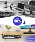 Sliding Under Desk Laptop Mount No Drill Setup With Slick Metal Storage Shelf For Grab And Go Access And Hidden Workspace Saver Desk Game Changer Maximizes Home Office Without Clutter Or Damage before and after desk space transformation