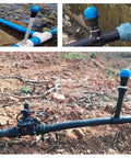 Air relief valve, 3/4 inch, installed on irrigation drip line with blue cap