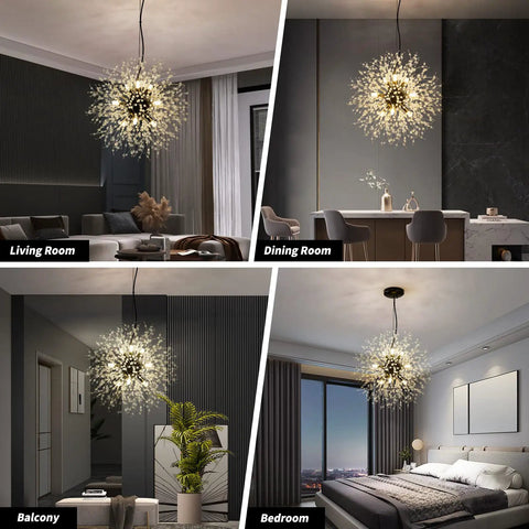 Modern Crystal Sputnik Chandelier With 9 Lights In Black Finish Firework Dandelion Style Ceiling Light Fixture For Bedroom, Living Room, Dining Room, Kitchen Island, And Hallway A Bold Showstopper