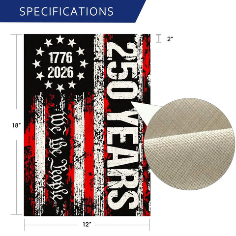 Double Sided 250th Anniversary USA Garden Flag We The People 1776 2026 Patriotic 12x18 inch waterproof, close-up burlap detail