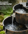 27 Inch Tall Outdoor Barrel Water Fountain With Two Tier Cascading Waterfall And Electric Recirculating Pump Bronze Garden Decor