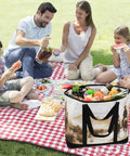 Family enjoying picnic with Western Desert Cowboy Style Insulated Cooler Bag With Large Compartment Reusable Thermal Tote on red blanket