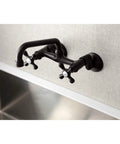 Victorian Style Two Handle Wall Mount Kitchen Faucet in Oil Rubbed Bronze, 7 Inch over sink