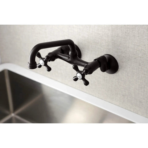 Victorian Style Two Handle Wall Mount Kitchen Faucet in Oil Rubbed Bronze, 7 Inch over sink