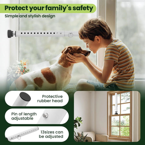 Adjustable Window Security Bar 11 To 18 Inches Portable Short Sliding Window Lock installed on residential window