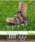 Lawn Aerator Shoes With Sharp 4.5cm Spikes For Easy Lawn Care on brown boot displaying aeration process illustration