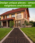 Four Piece Plastic Concrete Molds Set for DIY Paving Pathways leading to a large house with a cobblestone-look path