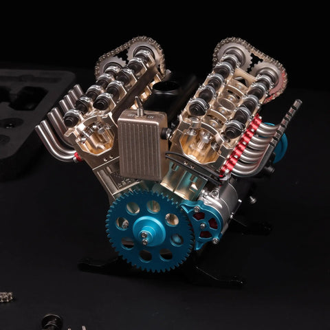 Close-up of Hands On V8 Engine Model Kit That Actually Runs, Metal Gearhead Friendly DIY Car Engine Build With 500 Plus Parts