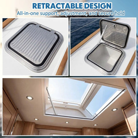 Heavy Duty Stainless Steel Boat Hatch Lid Stay Rod And Adjustable Marine Window Holder With Tough As Nails Build and Slide Free Adjustment For RV Yachts Deck Boxes And Skylights That Will Not Budge in retractable design.
