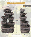 7 Tier Cascading Rock Fountain With LED Lights For Garden And Patio Stone Look Resin Water Feature 23.6 Inch Tall displayed
