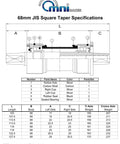 Technical diagram showing Racer Worlds Lightest JIS Square Taper Bottom Bracket English 68x116mm with specifications and parts list.