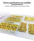 Hella Sturdy Brass Plated Wood Screw Assortment Kit Featuring Phillips Flat Heads And Drywall Compatible Self Tapping Design For Zero Sweat Indoor Outdoor Carpentry Build Out Projects 175 Piece Pack displayed in a divided organizer.