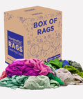 Colorful Recycled Cotton Rags For Home And Shop, Extra Absorbent 50 Lb Box Of T Shirt Scraps shown with assorted colored rags