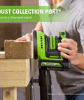 Person using Cordless 24V 5-Inch Random Orbital Sander Kit with Dust Collection Bag on wood