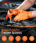 Extra Thick 8 Mil Orange Nitrile Work Gloves Heavy Duty Disposable Knit Cuff For Mechanics And Tradesmen Bulk 100 Pack worn during auto repair.