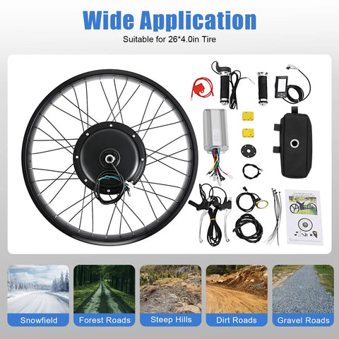 Beefy 1500W 48V Rear Hub Ebike Conversion Kit With LCD Display, Controller And Shifter components for 26x4 fat tire bikes