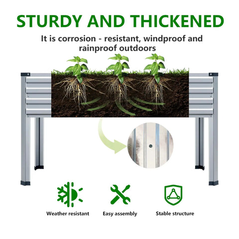 Raised Garden Bed With Legs Two Pack 48 By 24 By 30 Inches Elevated Planter Box Galvanized Steel For Backyard Outdoor Patio Balcony Garden 350 Pound Capacity Silver with growing plants and soil, highlighting corrosion resistance.