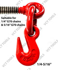Close-up of Four Pack Ratchet Chain Binders Beefy Heavy Duty 1/4 To 5/16 Inch Load Binders with red hook and forged steel handle.